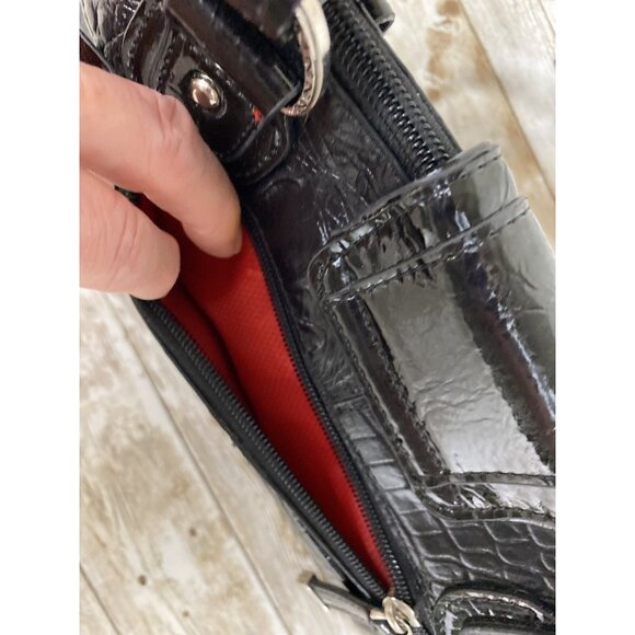 M. C. Marc Chantal Croc Embossed Leather Shoulder Purse Bag Black Handbag - Picture 6 of 16